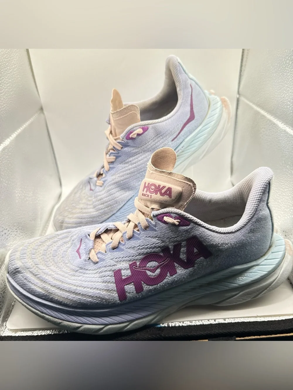 Hoka One One Mach 5 running shoes in the Baby Lavender/Summer Song
